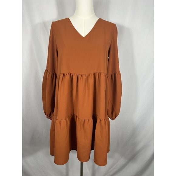 The Unbranded Brand Dresses & Skirts - Womens Oversized Smocked Puff Sleeve Dress Size S Cottagecore Boho Tiered Earthy